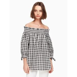 NWOT Kate Spade off the shoulder top black gingham  S
